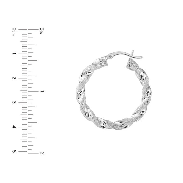 Sterling Silver Twisted Rhodium Hoop Earrings