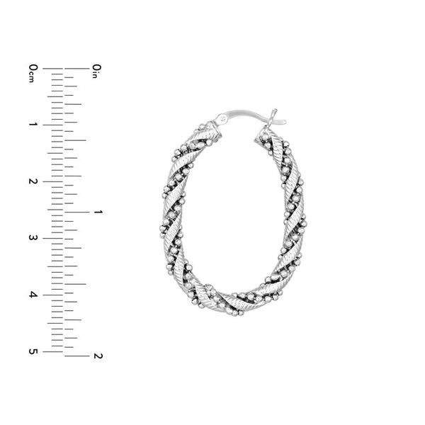 Sterling Silver Beaded and Textured Twisted Hoop Earrings