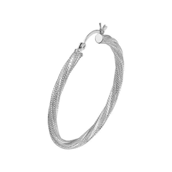 Sterling Silver Twisted and textured Rhodium Hoop Earrings