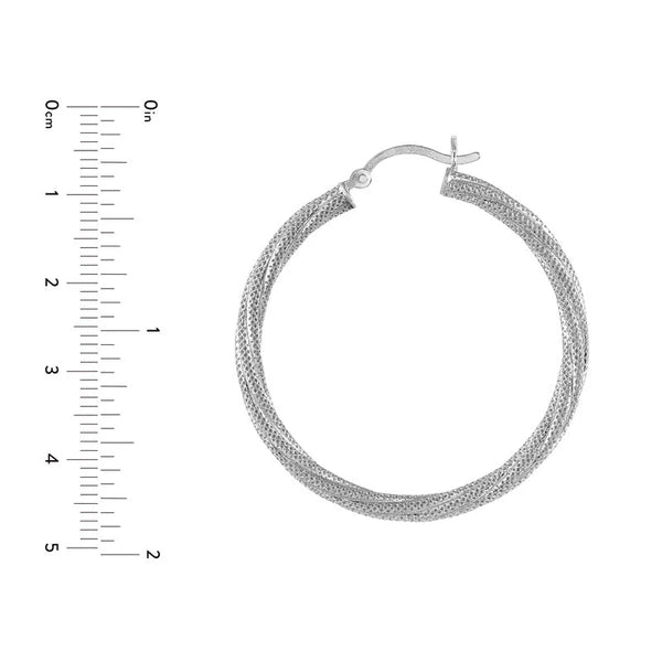 Sterling Silver Twisted and textured Rhodium Hoop Earrings