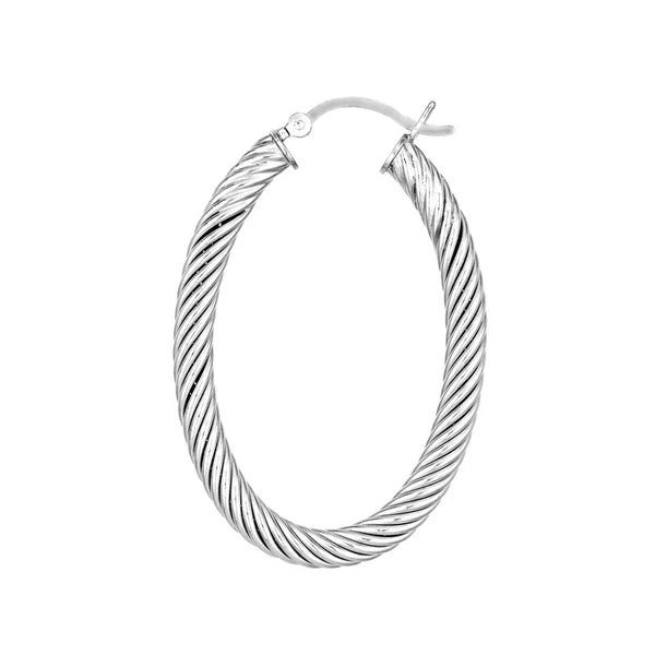 Sterling Silver Rope Twist Oval Tube Hoop Earrings