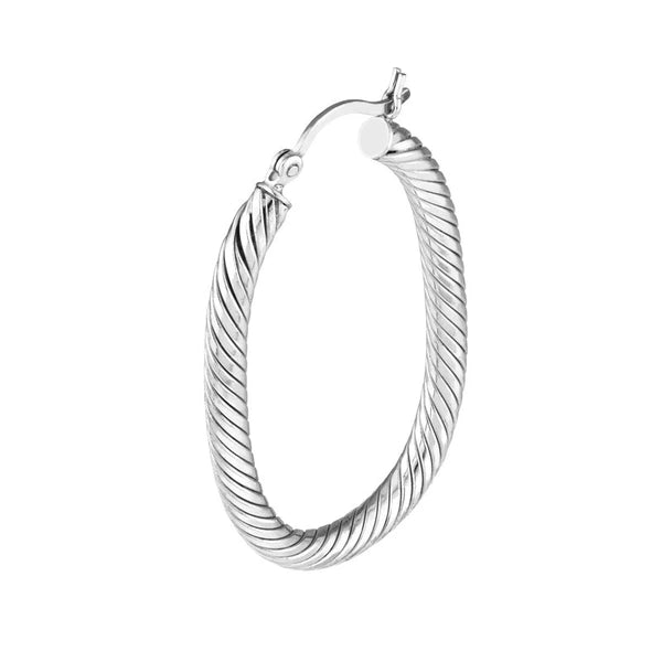 Sterling Silver Rope Twist Oval Tube Hoop Earrings