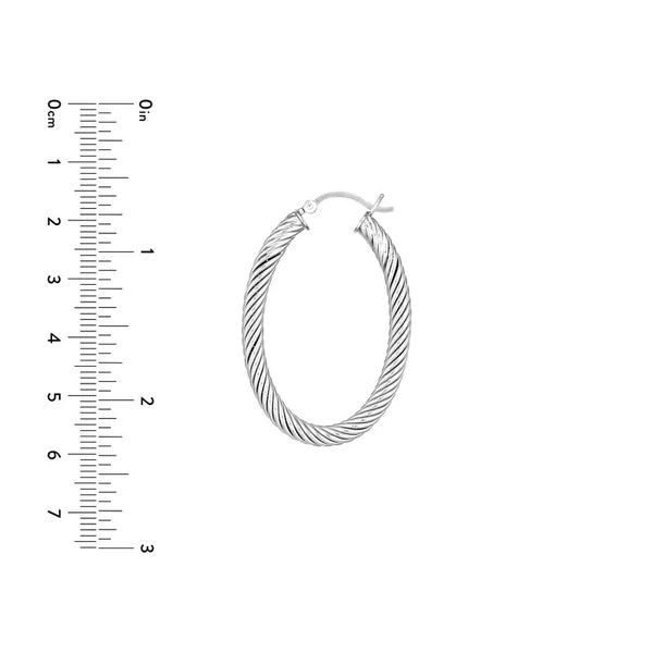 Sterling Silver Rope Twist Oval Tube Hoop Earrings