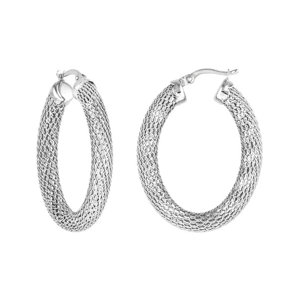 Sterling Silver Mesh Oval Tube Hoop Earrings