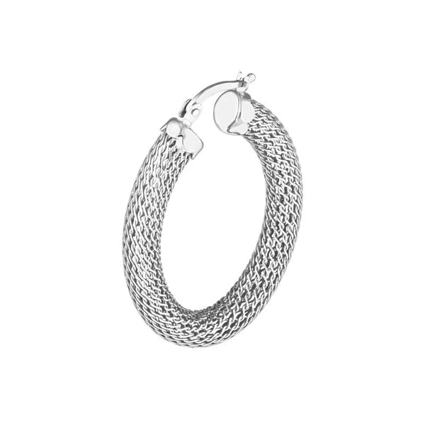 Sterling Silver Mesh Oval Tube Hoop Earrings
