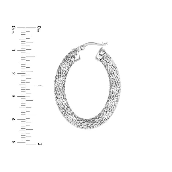 Sterling Silver Mesh Oval Tube Hoop Earrings