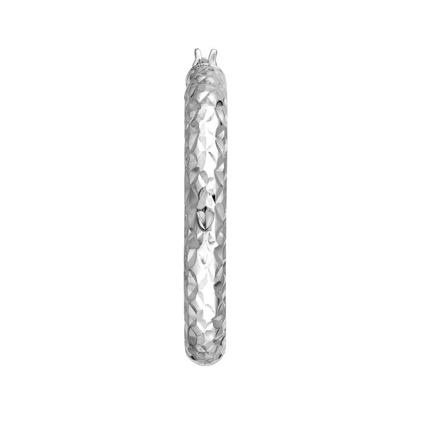 Sterling Silver 4mm x 30mm Diamond-Cut Rhodium Hoop Earrings