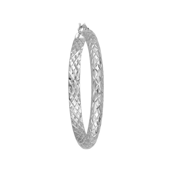 Sterling Silver 4mm x 40mm Diamond-Cut Hoop Earrings