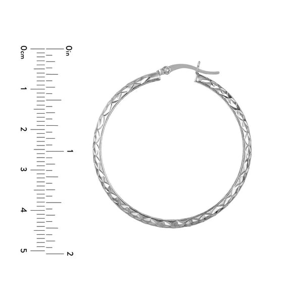 Sterling Silver 4mm x 40mm Diamond-Cut Hoop Earrings