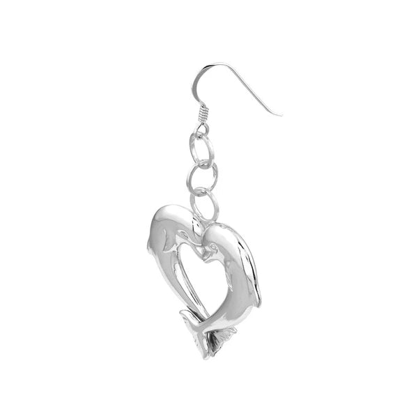 Plated Sterling Silver Dolphin Heart Duo Earrings