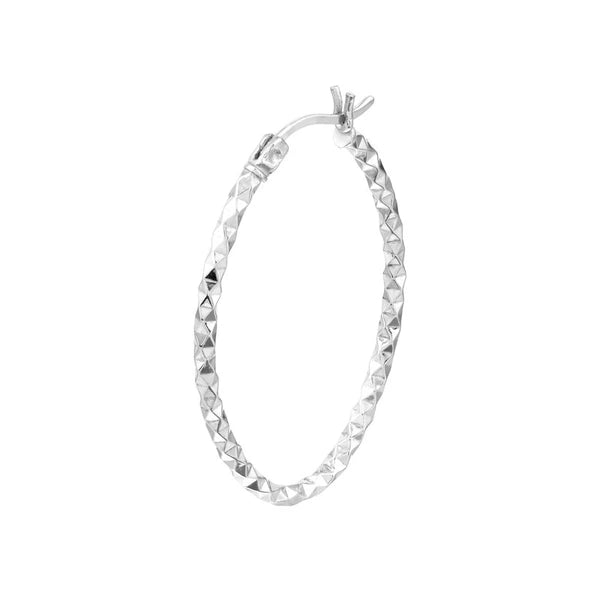 Sterling Silver Diamond-Cut Oval Hoop Earrings