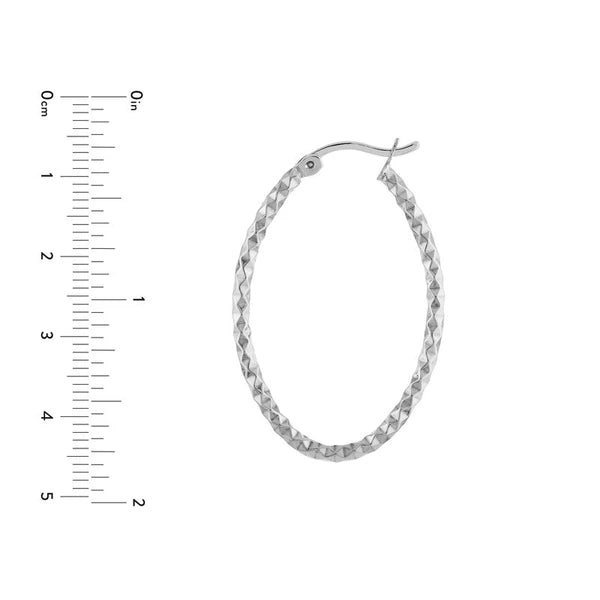 Sterling Silver Diamond-Cut Oval Hoop Earrings