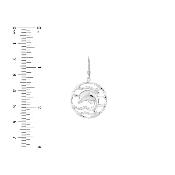 Plated Sterling Silver Circled Dolphin Drop Earrings