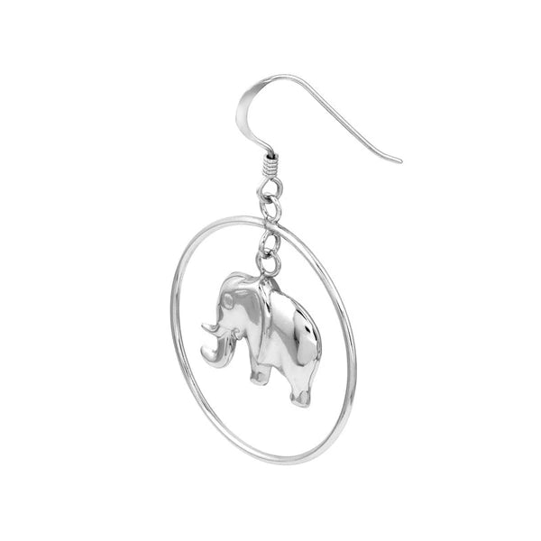 Plated Sterling Silver Elephant Drop Hoop Earrings
