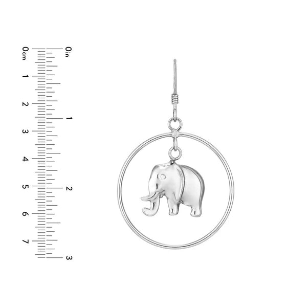 Plated Sterling Silver Elephant Drop Hoop Earrings
