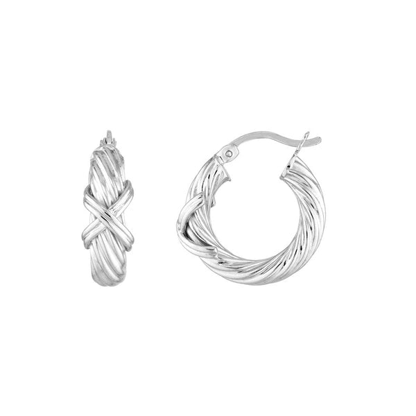Plated Sterling Silver Twisted Hoop Earrings with X