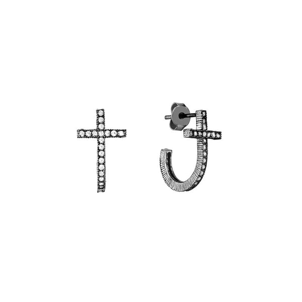 Sterling Silver CZ Curved Cross Stud Earrings