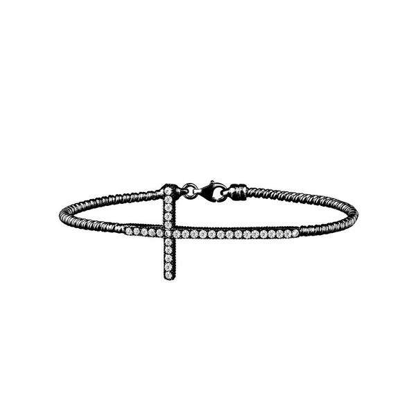 Sterling Silver Sideways CZ Cross Bracelet