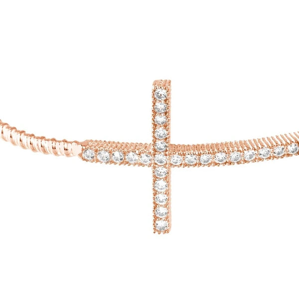 Sterling Silver Sideways CZ Cross Bracelet