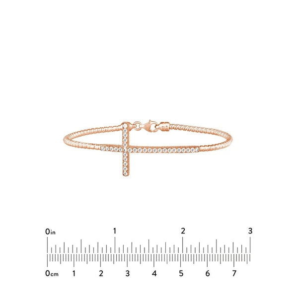 Sterling Silver Sideways CZ Cross Bracelet