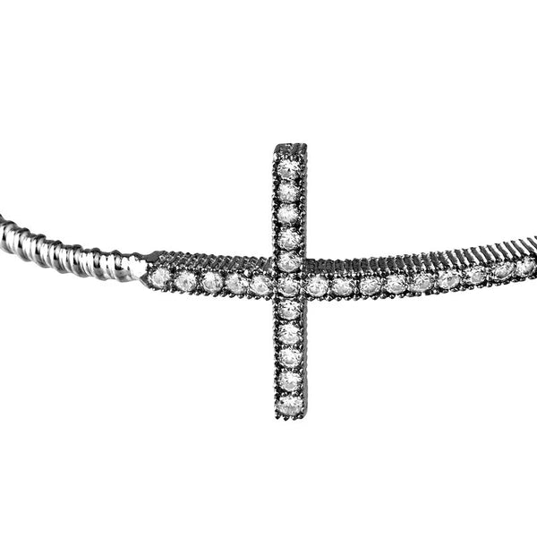 Sterling Silver Sideways CZ Cross Bracelet
