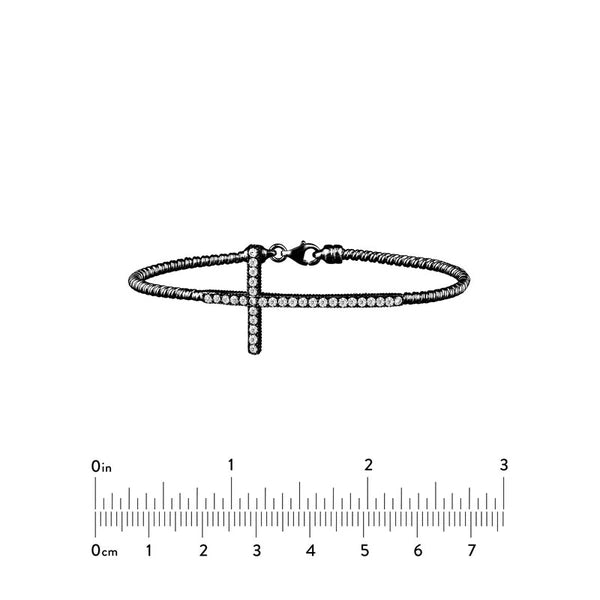 Sterling Silver Sideways CZ Cross Bracelet
