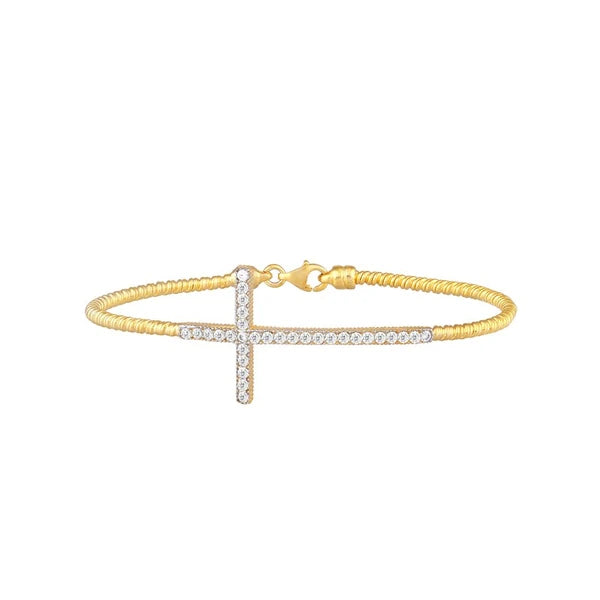 Sterling Silver Sideways CZ Cross Bracelet