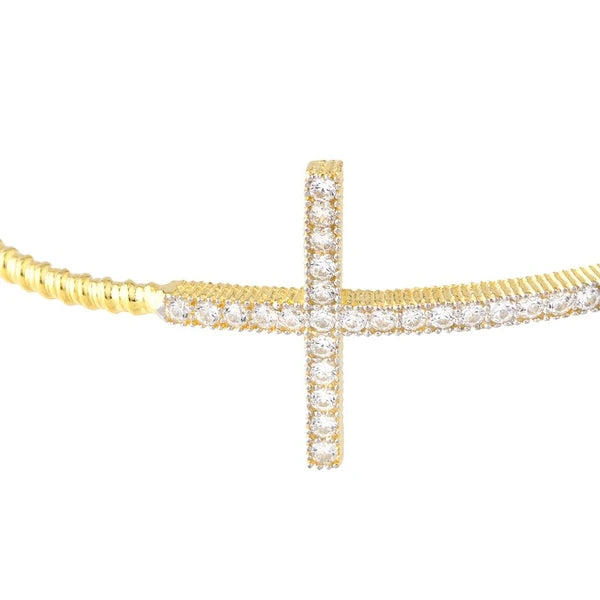 Sterling Silver Sideways CZ Cross Bracelet