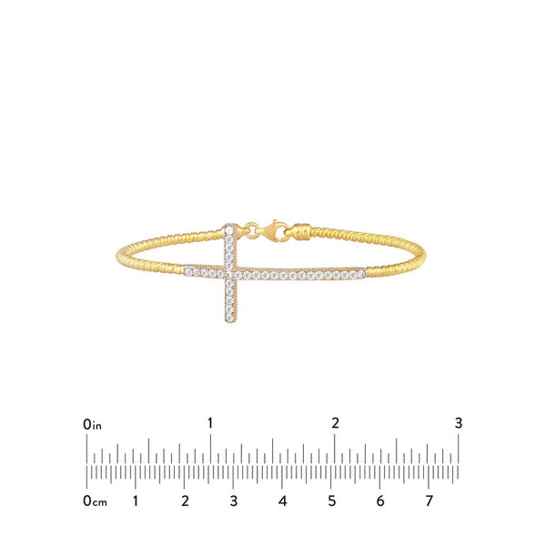 Sterling Silver Sideways CZ Cross Bracelet
