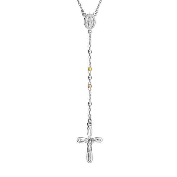 Sterling Silver and Rose Gold 3mm Rosary Necklace