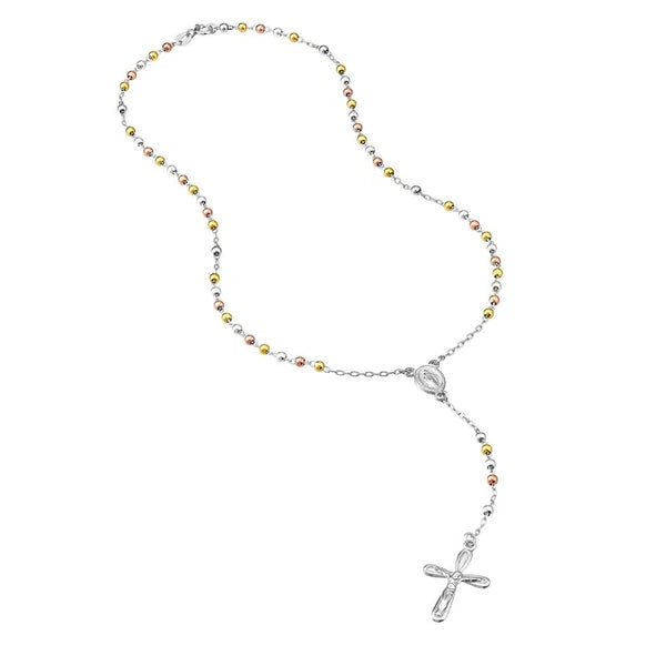 Sterling Silver and Rose Gold 3mm Rosary Necklace