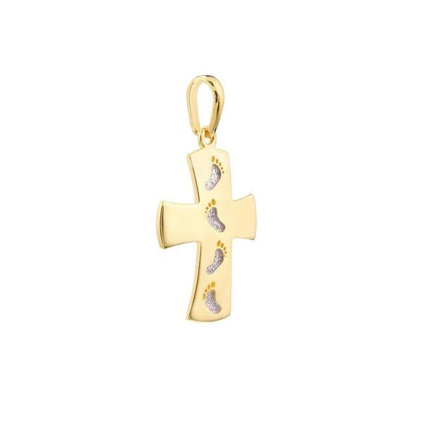 Two-Tone Cross Pendant with Footprints