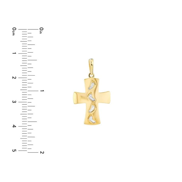 Two-Tone Cross Pendant with Footprints