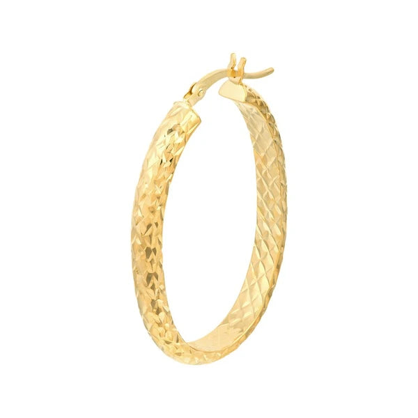 4mm x 32mm Diamond-Cut Oval Hoop Earrings