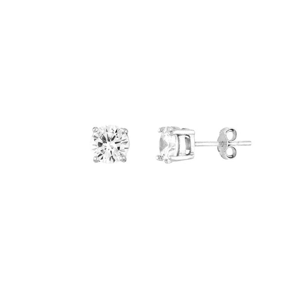 Sterling Silver 6mm Round CZ Stud Earrings on Post Back