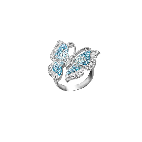 Silver Blue/White Butterfly Ring