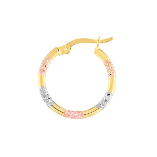 Tri-Color Diamond-Cut Patterned Hoop Earrings