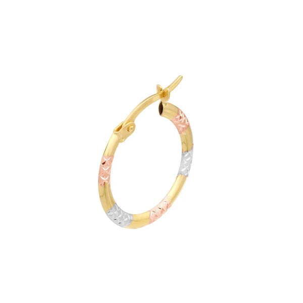 Tri-Color Diamond-Cut Patterned Hoop Earrings
