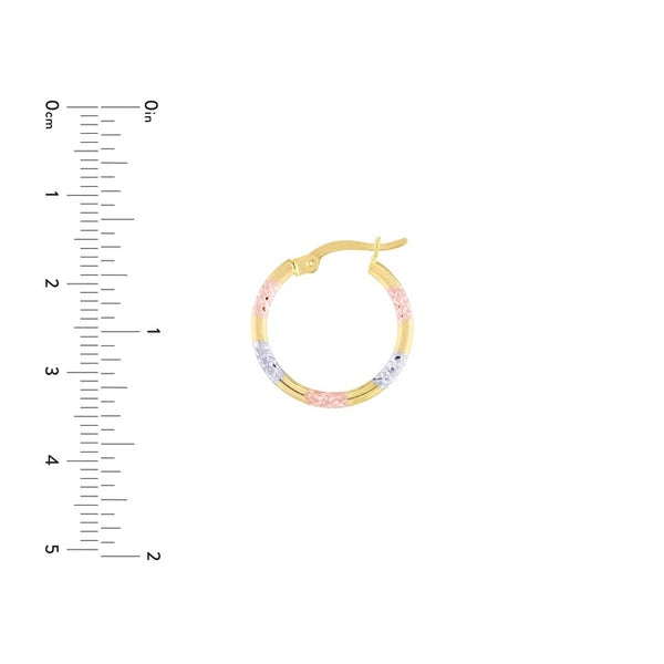 Tri-Color Diamond-Cut Patterned Hoop Earrings