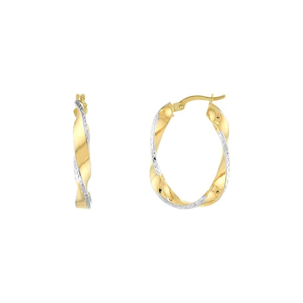Wide Twisted Diamond Cut Hoop Earrings
