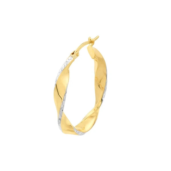 Wide Twisted Diamond Cut Hoop Earrings