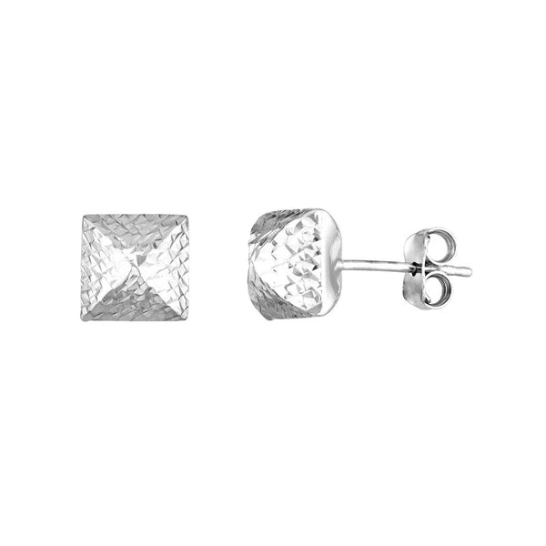 Sterling Silver Diamond-Cut Pyramid Stud Earrings
