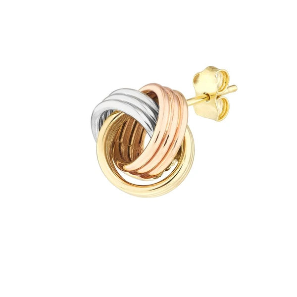 Tri-Color Love Knot Stud Earrings on Post Back