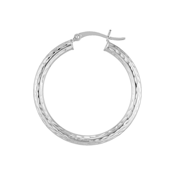 Sterling Silver 3mm x 30mm Diamond-Cut Hoop Earrings