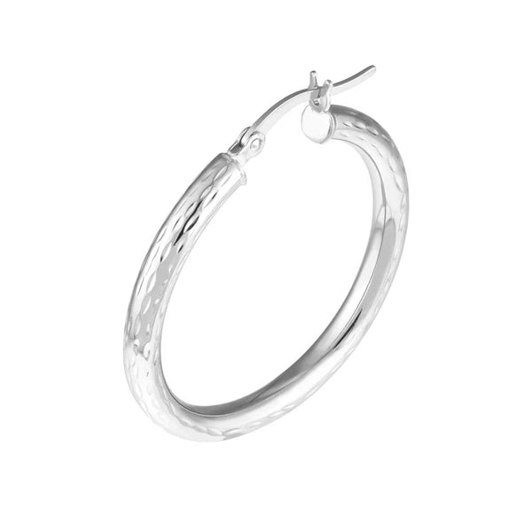 Sterling Silver 3mm x 30mm Diamond-Cut Hoop Earrings