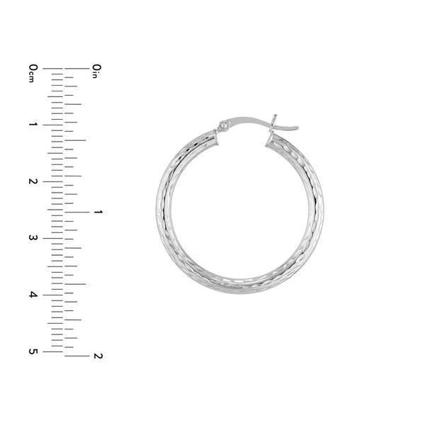 Sterling Silver 3mm x 30mm Diamond-Cut Hoop Earrings