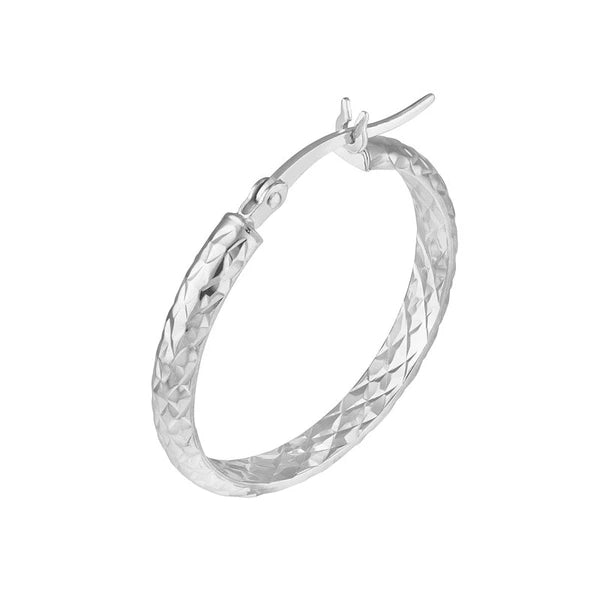 Sterling Silver 3mm x 25mm Medium Diamond-Cut Hoop Earrings