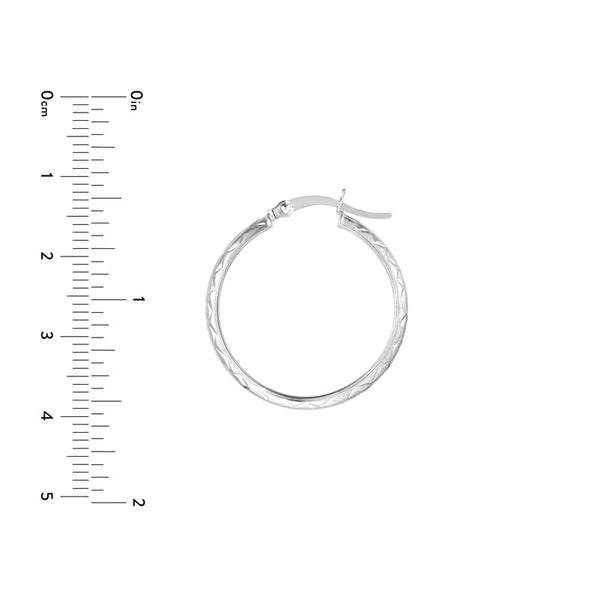 Sterling Silver 3mm x 25mm Medium Diamond-Cut Hoop Earrings