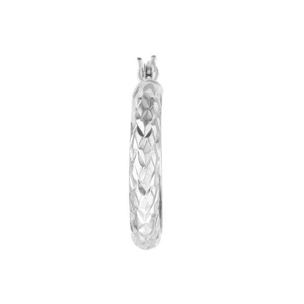 Sterling Silver 3mm x 20mm Diamond-Cut Hoop Earrings