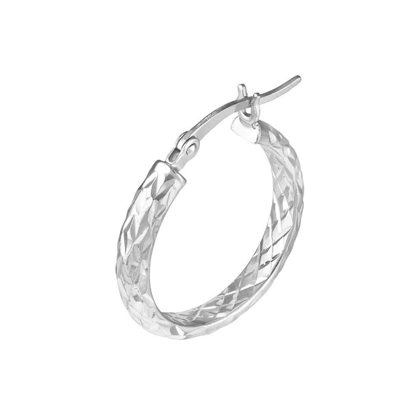 Sterling Silver 3mm x 20mm Diamond-Cut Hoop Earrings